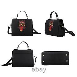 Set of 2 Black Color Red Guitar Pattern Genuine Leather Bag for with Wallet