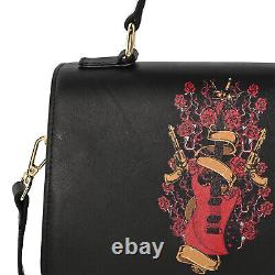 Set of 2 Black Color Red Guitar Pattern Genuine Leather Bag for with Wallet