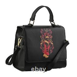 Set of 2 Black Color Red Guitar Pattern Genuine Leather Bag for with Wallet