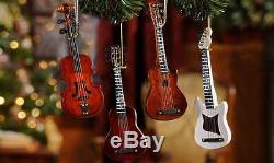 Set of 4 6 Wooden Guitars with strings Hanging Christmas Tree Ornaments NEW