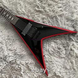 Solid Body Modern JRV Electric Guitar 7 Strings Black Red Bevels Free Shipping