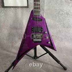 Solid Body Purple Electric Guitar V Shape SH Pickups Set In Joint Mahogany Body