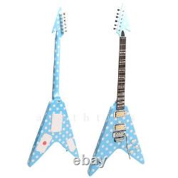 Special White Dot Flying Shaped Electric Guitar FR Bridge Blue Body Finished