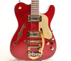 TL Electric Guitar F Hole Semi Hollow Body Gold Hardware Set In Joint Red Color