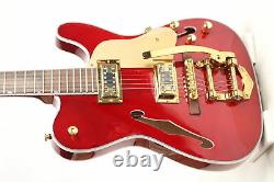 TL Electric Guitar F Hole Semi Hollow Body Gold Hardware Set In Joint Red Color