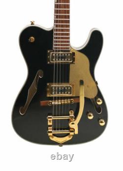 TL Electric Guitar F Hole Semi Hollow Body Set In Joint Gold Hardware Black