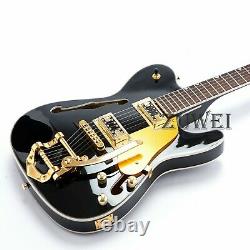 TL Electric Guitar Semi Hollow Body Set In Joint Black Archtop Gold Hardware