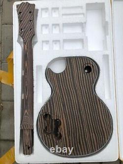 Unfinished 1 set zebra wood electric guitar neck and body 22 fret guitar Kit