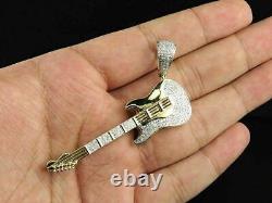 0.75 Ct Rond Simulation De Forme De Guitare Diamant Charm Pendentif 14k Or Jaune Sur