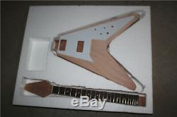 1 Jeu Unfinished Guitare Électrique Kit 22 Frettes Acajou Guitare Corps Du Cou Flying V