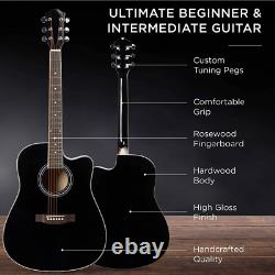 41 Pouces Full Size Débutant Acoustic Cutaway Guitar Set Avec Boîtier Capo Tuner Noir