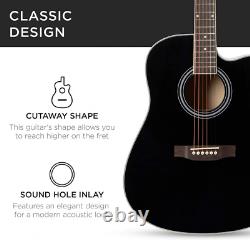 41 Pouces Full Size Débutant Acoustic Cutaway Guitar Set Avec Boîtier Capo Tuner Noir
