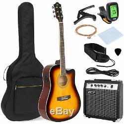 6 Cordes Bois Full Size Acoustic Electric Cutaway Guitar Set 10watt Amp Bag Case