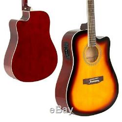 6 Cordes Bois Full Size Acoustic Electric Cutaway Guitar Set 10watt Amp Bag Case