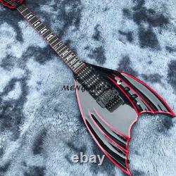Black Special Shape Electric Guitar Hhh Pickups En Pont Fingerboard Bat Inlaid