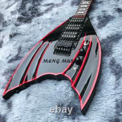 Black Special Shape Electric Guitar Hhh Pickups En Pont Fingerboard Bat Inlaid