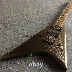 Black Special Shape Electric Guitar Spider Web Pattern H-h Pickups Fr Bridge 24f