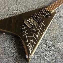 Black Special Shape Electric Guitar Spider Web Pattern H-h Pickups Fr Bridge 24f