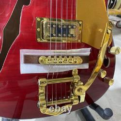 F Trou Rouge Tl Style Guitare Électrique Hollow Corps Flamé Maple Top Gold Hardware