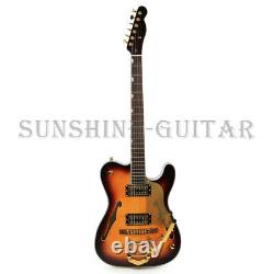 F Trou Sunburst Tl Style Guitare Électrique Hollow Basswood Body Gold Hardware 22f