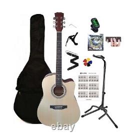 Guitare acoustique Spear & Shield pour débutant adulte Naturel 41 avec pack complet