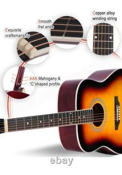 Guitare acoustique ZJW Gold 41 pour adultes, adolescents et débutants - Ensemble complet avec bague