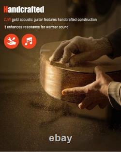 Guitare acoustique ZJW Gold 41 pour adultes, adolescents et débutants - Ensemble complet avec bague