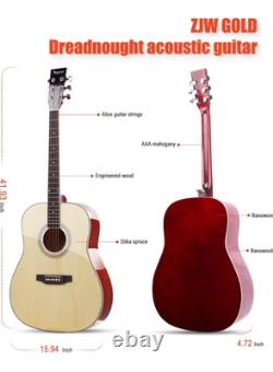 Guitare acoustique ZJW Gold 41 pour adultes, adolescents et débutants. Ensemble complet et sac.