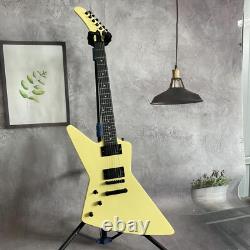 Guitare électrique Explorer Jaune Crème Personnalisée, Touche HPL, 22 Frettes, Ensemble en Joint