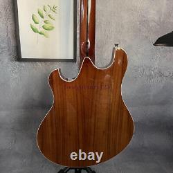 Guitare électrique Languedoc à corps semi-creux avec trou en forme de F, en KOA, touche noire, avec manche brun.