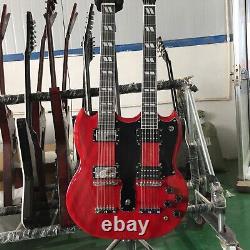 Guitare électrique SG à corps plein rouge à double manche personnalisée avec jeu de cordes 12+6 en joint.
