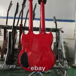 Guitare électrique SG à corps plein rouge à double manche personnalisée avec jeu de cordes 12+6 en joint.