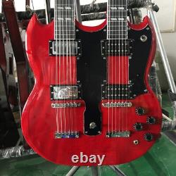 Guitare électrique SG à corps plein rouge à double manche personnalisée avec jeu de cordes 12+6 en joint.