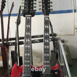 Guitare électrique SG à corps plein rouge à double manche personnalisée avec jeu de cordes 12+6 en joint.
