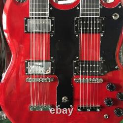 Guitare électrique SG à corps plein rouge à double manche personnalisée avec jeu de cordes 12+6 en joint.