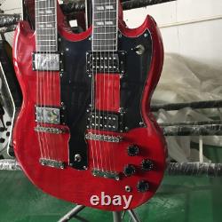 Guitare électrique SG à corps plein rouge à double manche personnalisée avec jeu de cordes 12+6 en joint.
