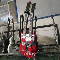Guitare électrique SG à corps plein rouge à double manche personnalisée avec jeu de cordes 12+6 en joint.