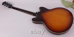 Guitare électrique avec touche en palissandre, corps semi-creux, dessus en érable en finition sunburst