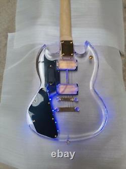 Guitare électrique en forme de corps acrylique avec lumière LED