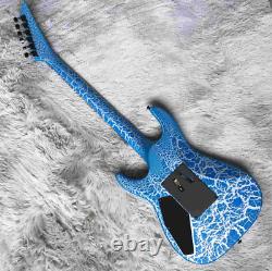 Guitare électrique personnalisée Blue Crack avec set de 24 frettes et hardware noir - Livraison gratuite