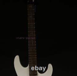 Guitare électrique personnalisée blanche à 24 frettes avec incrustation de crâne et accessoires noirs