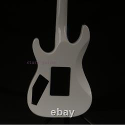 Guitare électrique personnalisée blanche à 24 frettes avec incrustation de crâne et accessoires noirs
