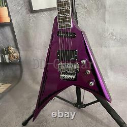 Guitare électrique solide violette à corps en acajou avec forme en V et jeu de micros SH intégré