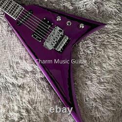 Guitare électrique violette à finition personnalisée en forme de V avec ensemble de jointure et quincaillerie chromée