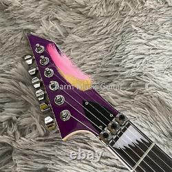 Guitare électrique violette à finition personnalisée en forme de V avec ensemble de jointure et quincaillerie chromée