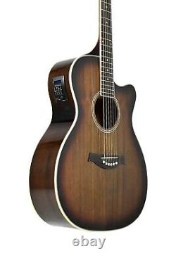 Guitare électro-acoustique 4/4 Haze OM Shape, à découpe, Sunburst tabac. F-561/TBCEQ