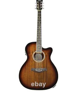 Guitare électro-acoustique 4/4 Haze OM Shape, à découpe, Sunburst tabac. F-561/TBCEQ