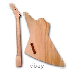 Kit de construction de corps de guitare DIY avec manche de guitare 22 frettes 24,75 pouces tête de banane à assembler soi-même