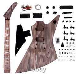 Kit de guitare électrique DIY avec manche en zebrawood, touche, corps et un ensemble de pièces noires