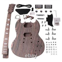 Kit de guitare électrique à 6 cordes DIY avec manche, touche et corps en zébrano - Un ensemble de pièces